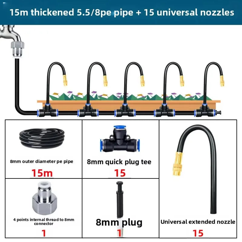 PE Pipe Automatic Irrigation Sprinkler Kit Rotating Copper Nozzle 8mm Hose For Garden Plant Fogging Watering Irrigation