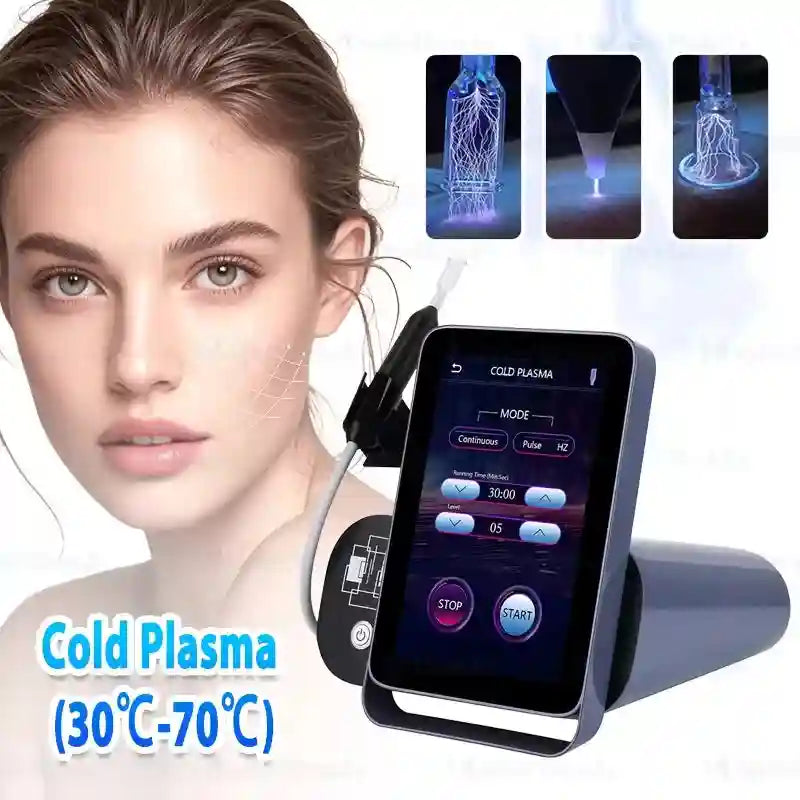 6-in-1 cold plasma beauty device with touchscreen for deep skin cleaning, freckle removal, and anti-inflammation.