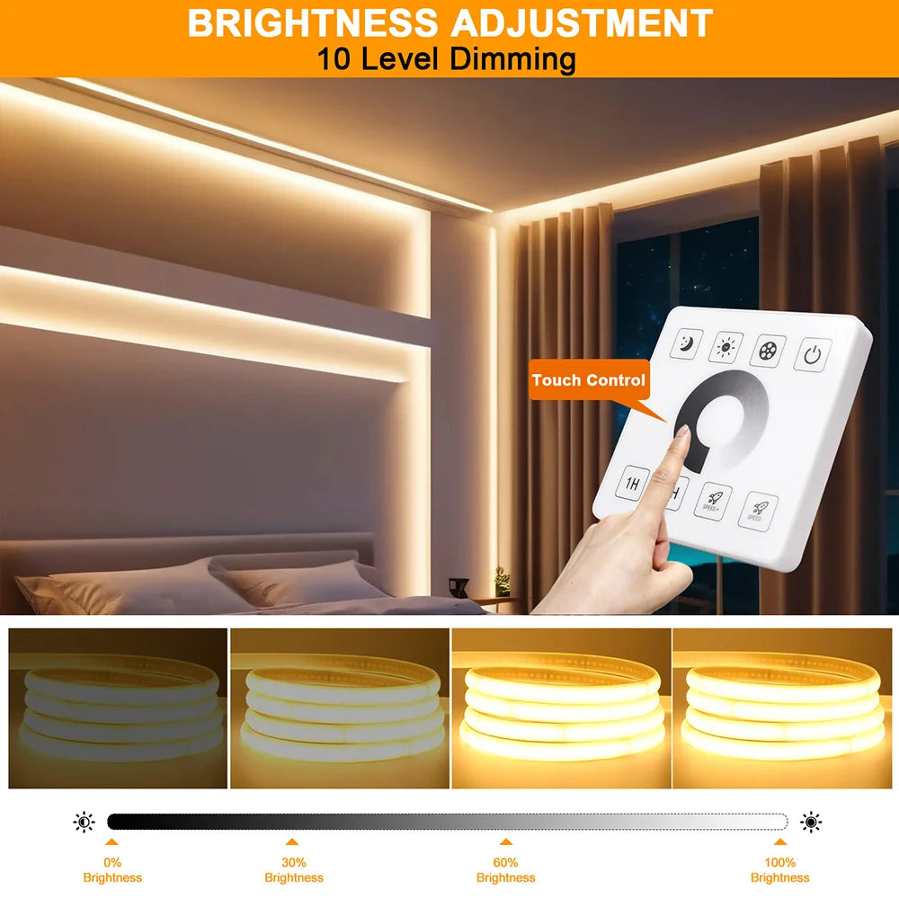 Wall Touch COB LED Neon Strip Light Wifi Bluetooth 23key Remote Control 220V Dimmer Power Kit 5m 10m 20m 40m 0.5m 240LED/m Flex