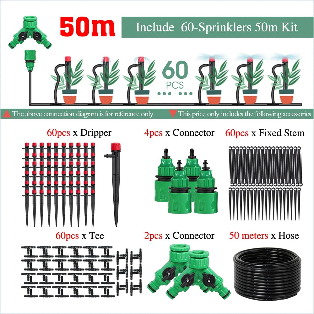 50-5M Automatic Garden Irrigation System Adjustable 13cm Sprinkler Smart Timer Greenhouse Yard Watering Kit Strong Flux