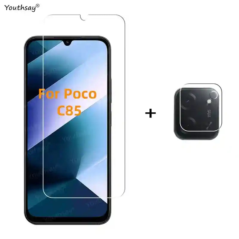 Poco C85 Screen Protector: 9H Tempered Glass & Lens Film Kit AE 1 Glass and 1 Lens Poco C85 Tidesmit