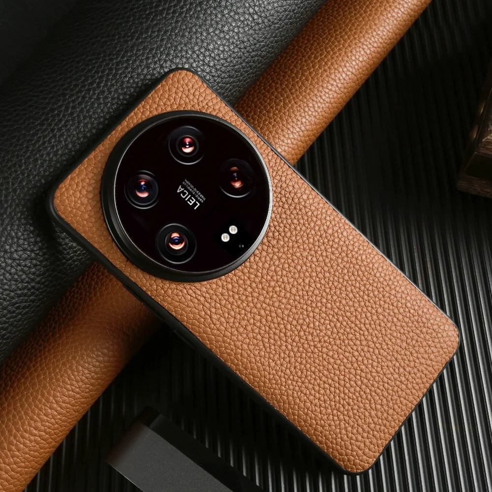 Xiaomi 14 Ultra Leather Case - Litchi Pattern Slim Fit Protection Vintage Brown China Mainland Tidesmit