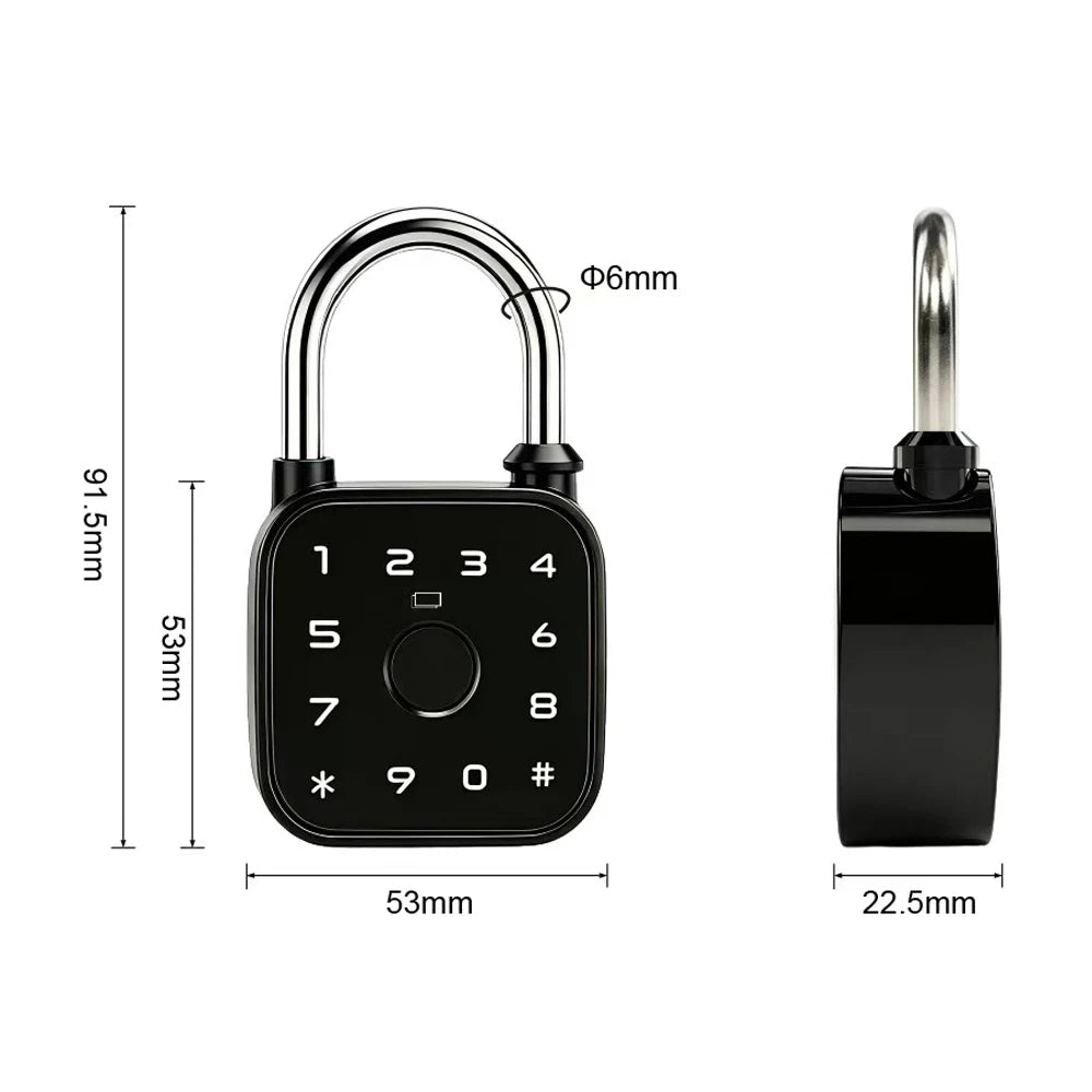Tuya Bluetooth Fingerprint Padlock Rechargeable Digital Luggage Lock Password IP67 Waterproof Outdoor Security Electronic Lock