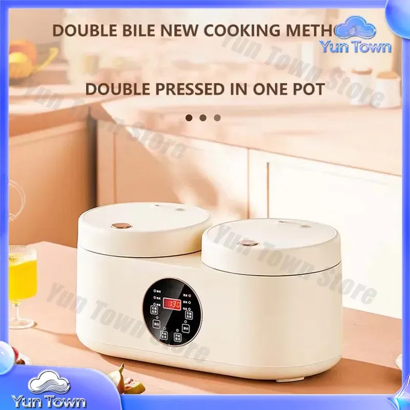 White double rice cooker with rounded body and central digital control panel
