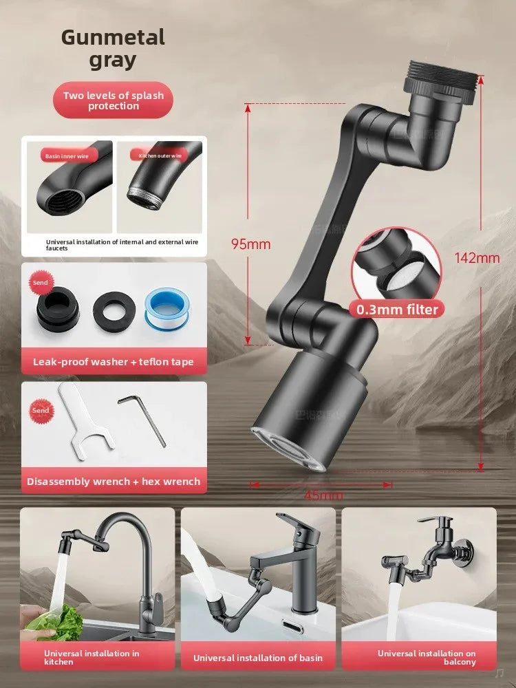 Robotic Arm Universal Faucet Extender Rotatable Nozzle Washbasin Multi-functional Universal Connector Splash-proof Artifact