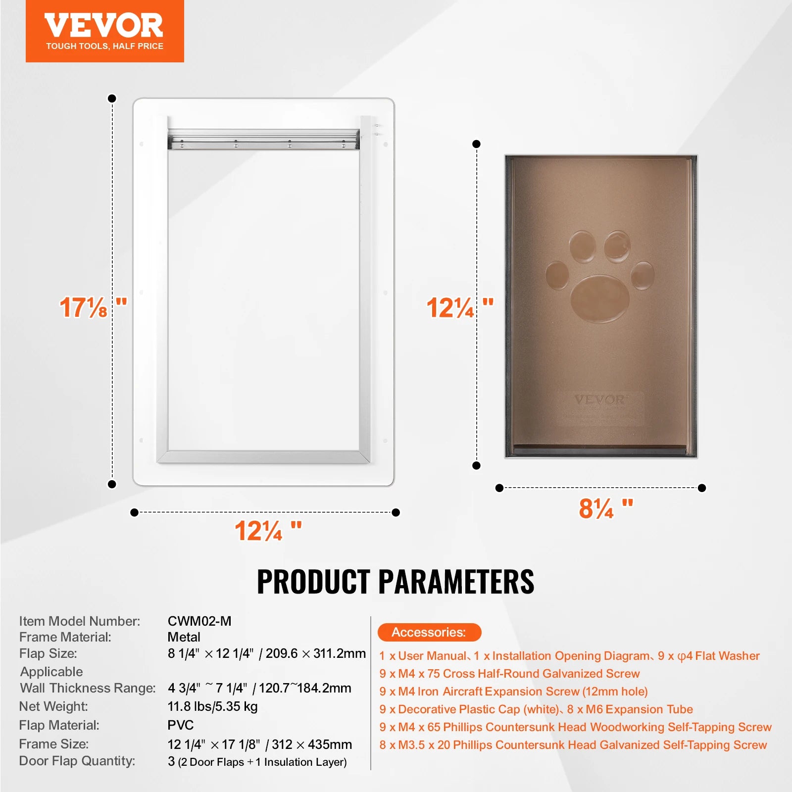 SucceBuy metal pet door with 3-flap system and lock. Weatherproof doggy door for wall installation. 8.25x12.25 inch flaps.