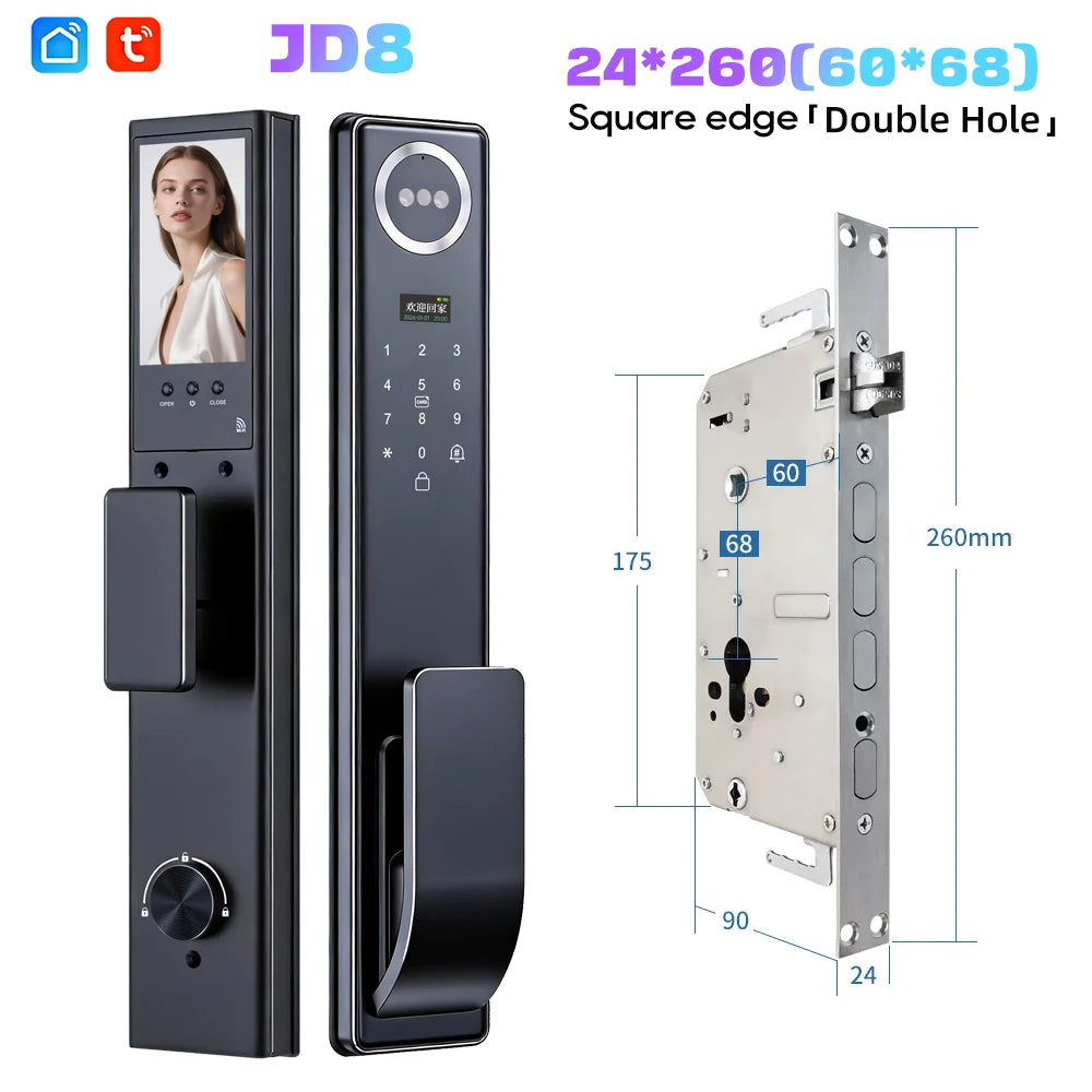 Tuya APP 3D Face Recognition Unlock Digital Door Lock With Camera FIngerprint Password Unlock Keyless Electronic Door Lock