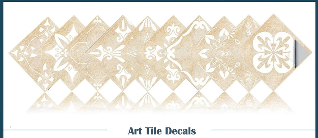 Dark Grey Vintage Boho Floral Tile Stickers Self Adhesive Glossy PVC Waterproof Decals Cabinet Kitchen Bath Wall Backsplash Deco