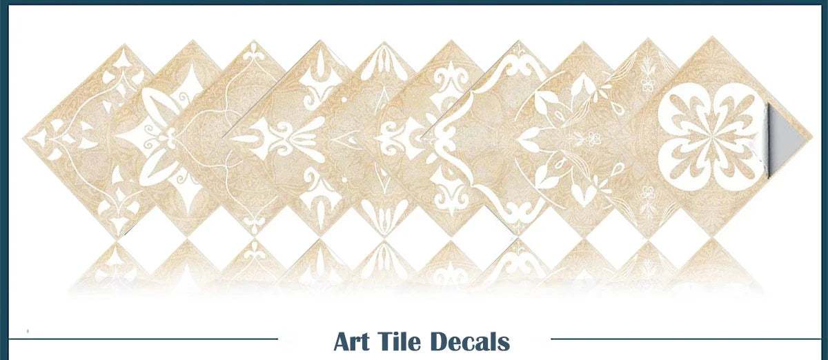 Dark Grey Vintage Boho Floral Tile Stickers Self Adhesive Glossy PVC Waterproof Decals Cabinet Kitchen Bath Wall Backsplash Deco