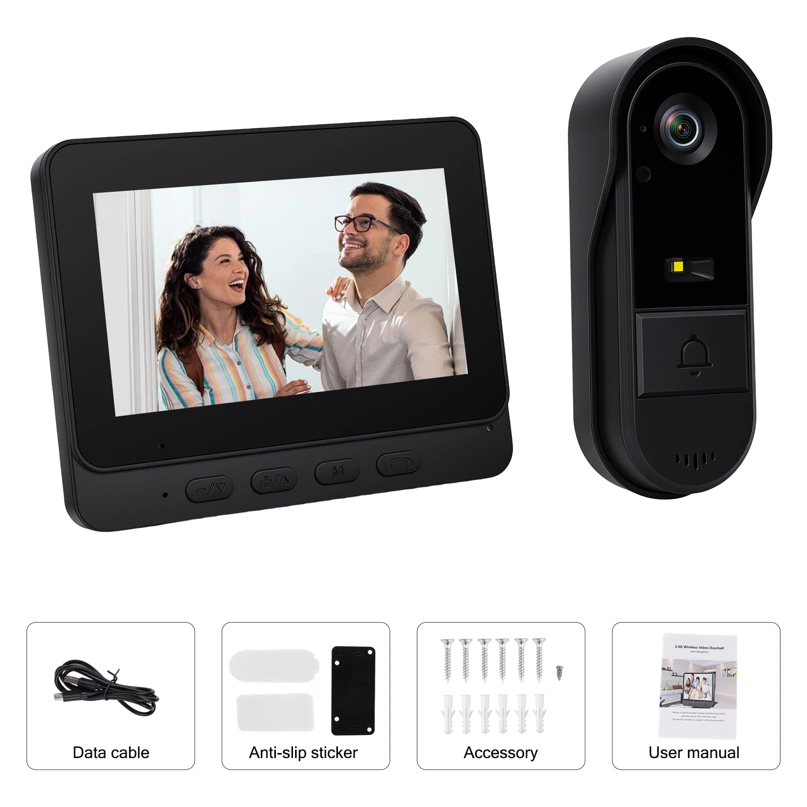 Podofo Wireless Video Doorbell with Screen 4.3'' IPS HD Smart Intercom 2.4G No WIFI Visible Doorbell Two-Way Talk Night Vision