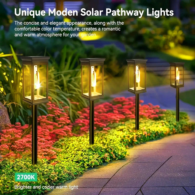 Solar Pathway Lights Outdoor Waterproof Warm LED Solar Garden Lights All-Weather Solar Powered Walkway Lights Yard Patio Decor