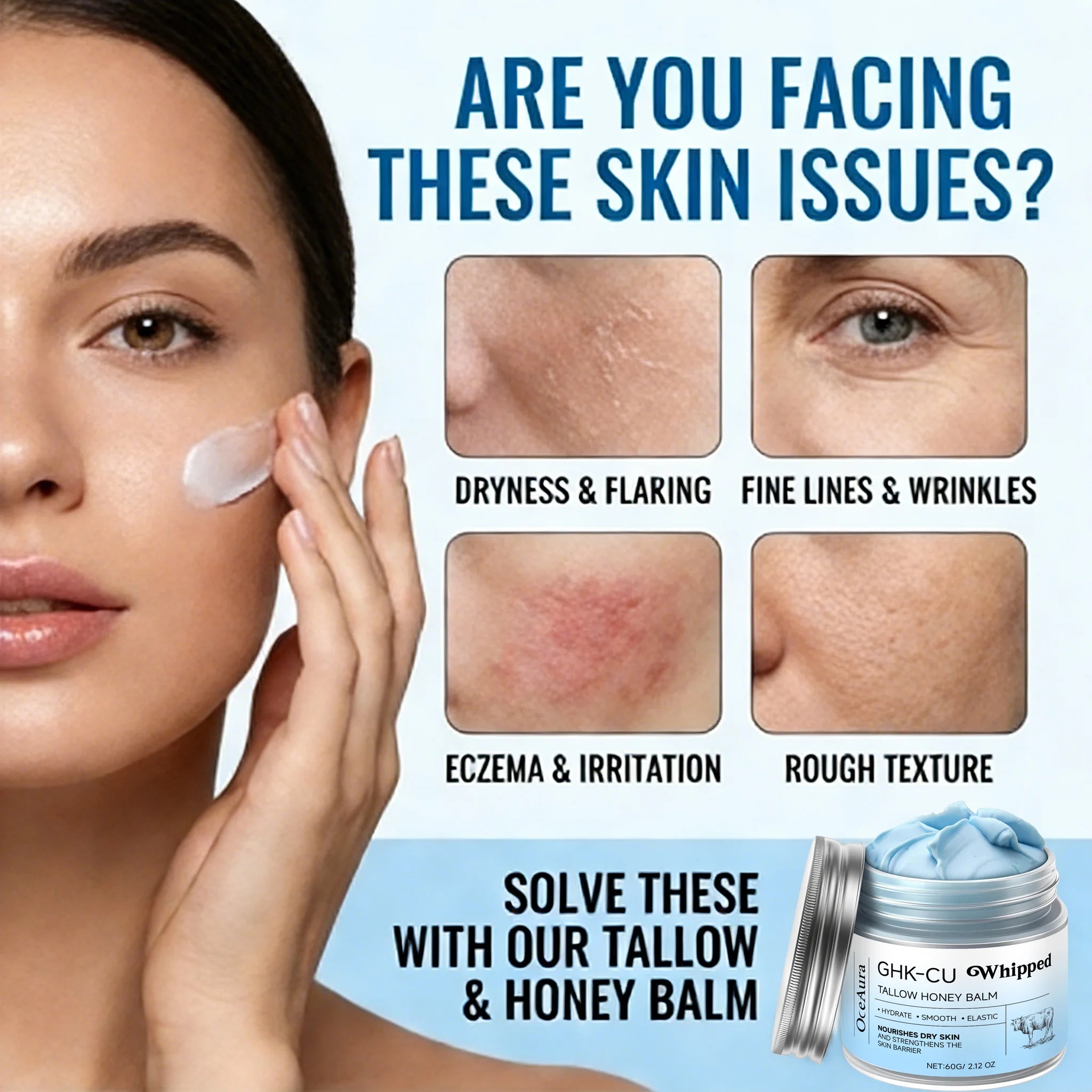 Tidesmit Copper Peptides PDRN GHK-Cu beef tallow blue balm texture close-up for mature dry and sensitive skin