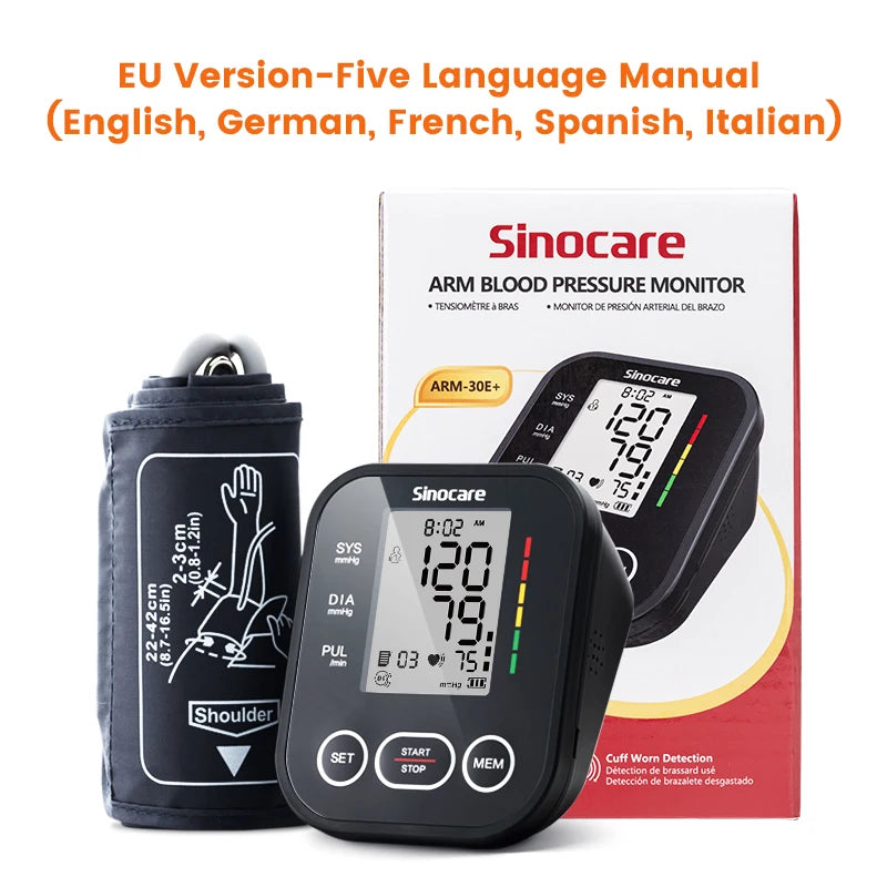 Sinocare Blood Pressure Monitor Digital Upper Arm Blood Pressure Measuring Device 22-42 Long Cuff Home Professional BP Machine