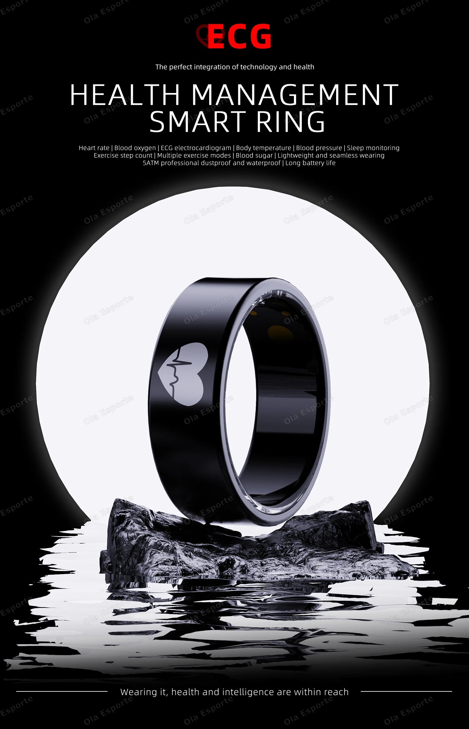 Smart Health Ring with Integrated Heart Rate & Blood Oxygen Monitor Tidesmit