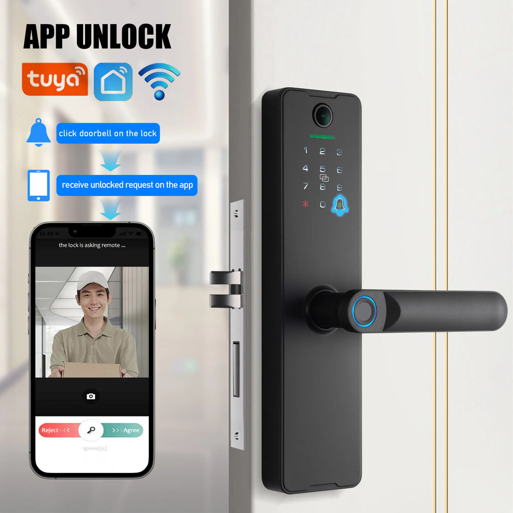 Tuya Wifi Fingerprint Smart Door Lock Digital Electronic Lock Remote Unlock Keyless Security Anti-theft Smart Home Hotel Office