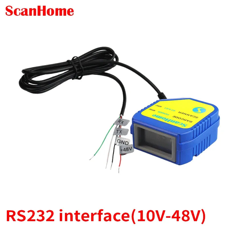 Blue barcode scanner module with LCD window and multi-wire terminal leads