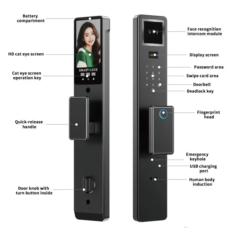 3D Face Recognition Tuya Video Intercom Security Fingerprint Card Unlocking Smart Home Camera Door Lock 9 Languages