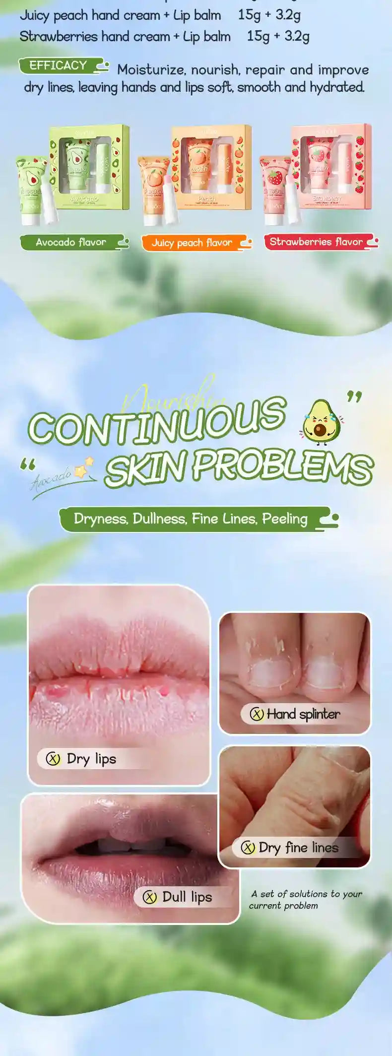 Avocado Nourishing Hand Cream & Lip Balm Set for Dry Skin Repair Lip Care Tidesmit