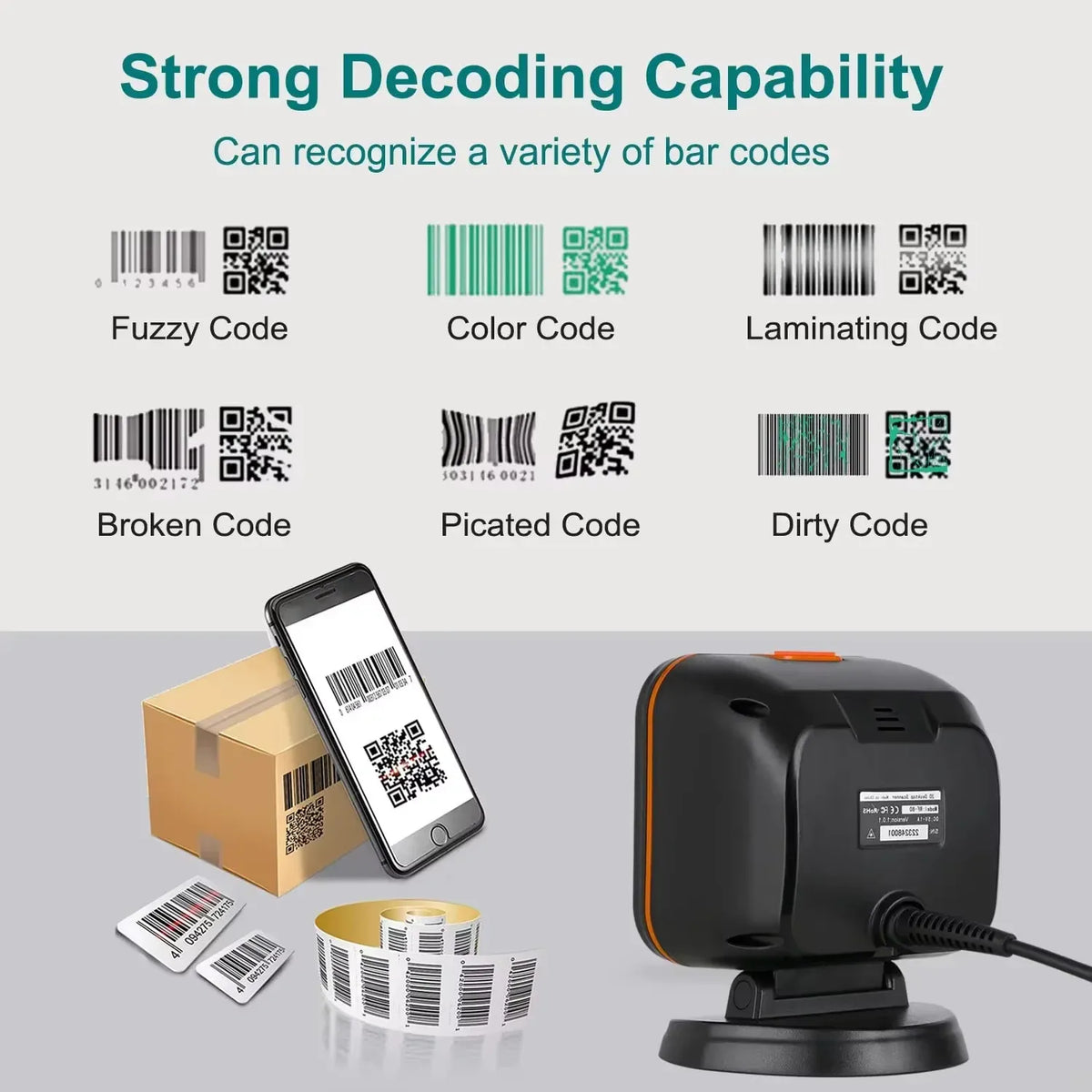 EVAWGIB 2D Barcode Scanner Desktop Omnidirectional Automatic 1D 2D QR code Data Matrix Bar code Reader Usb for Retail Supermarke