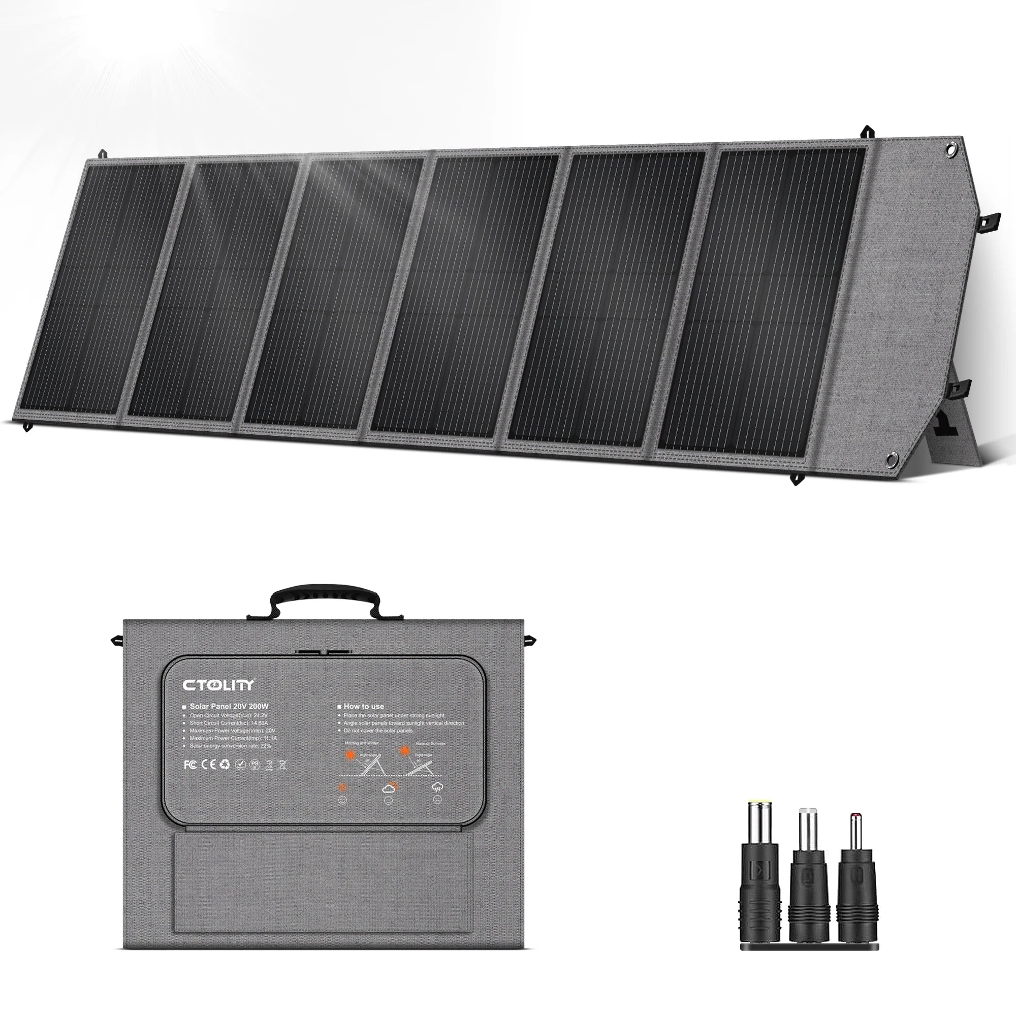 CTOLITY SP200 200W Solar Panel Portable Folding Bag 20.5V Outdoor Power Supply 23% Efficiency USB DC for Powerbank Solar Power