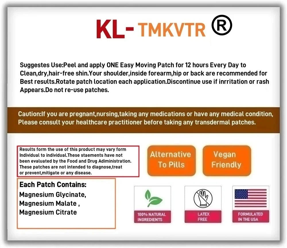 30 Patches Magnesium Complex Transdermal Patches Glycinate, Malate & Citrate) Complex for Muscles, Nerves, Bone & Energy