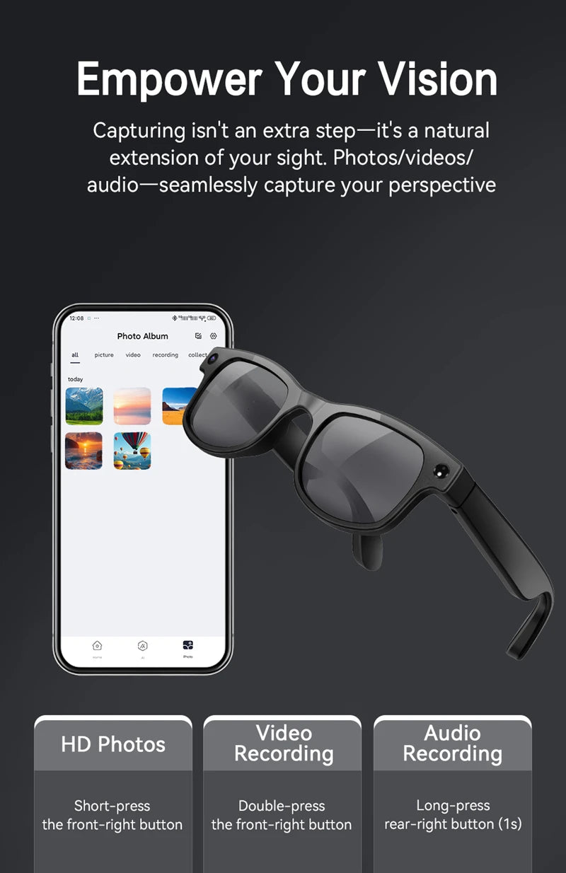 Tidesmit Smart Glasses with Camera & Bluetooth - Black & Transparent Tidesmit