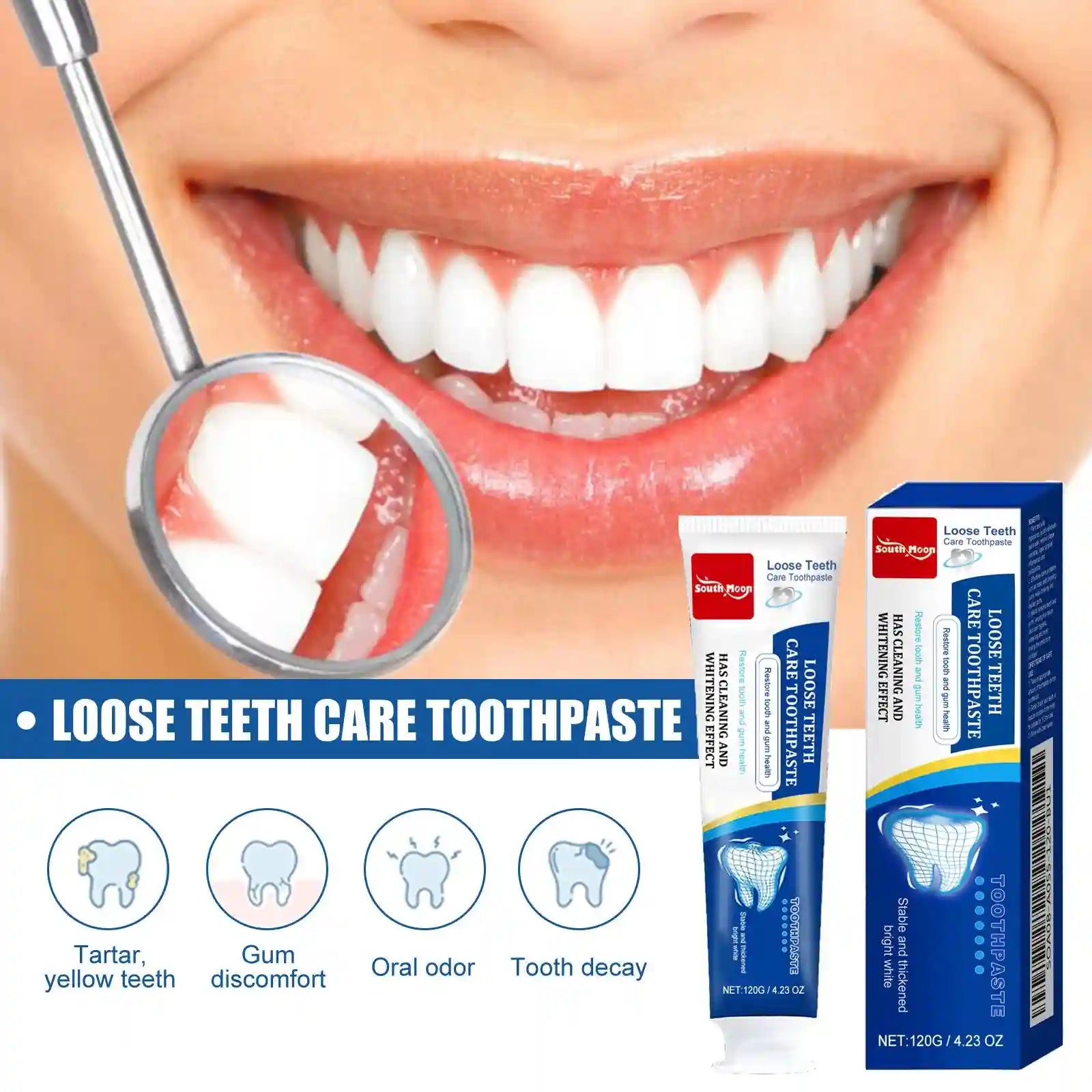 Tidesmit whitening toothpaste removing dental calculus, plaque, and smoke stains for fresh breath.