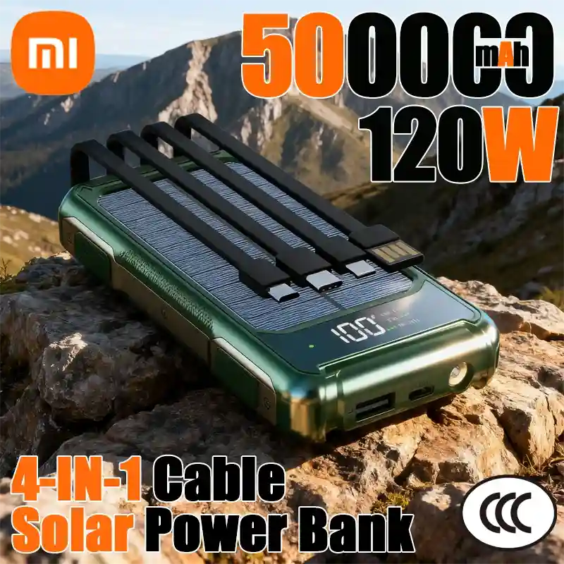 Solar Power Bank 200000mAh with Built-in Cables | Tidesmit Tidesmit