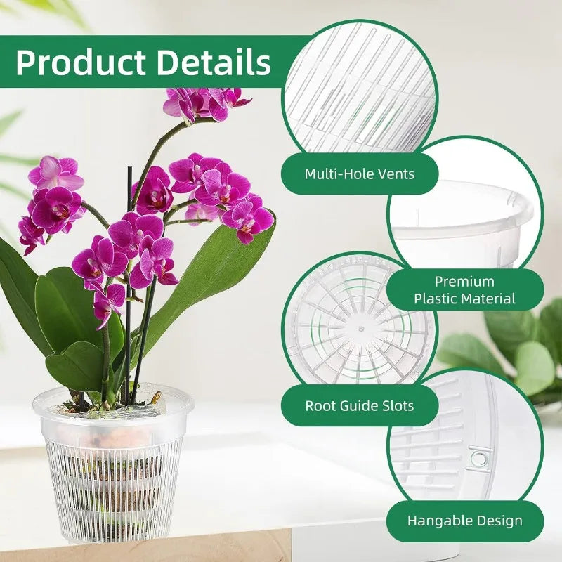 Meshpot Clear Orchid Pots Plastic Orchid Pot with Hole Nursery Flower Breathable Basin Outdoor Planters Gardening Tool Wholesale