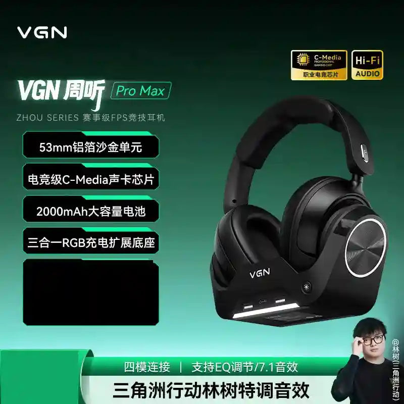 Wireless Gaming Headset with Active Noise Cancellation - Tidesmit Pro Pro Max Black Tidesmit