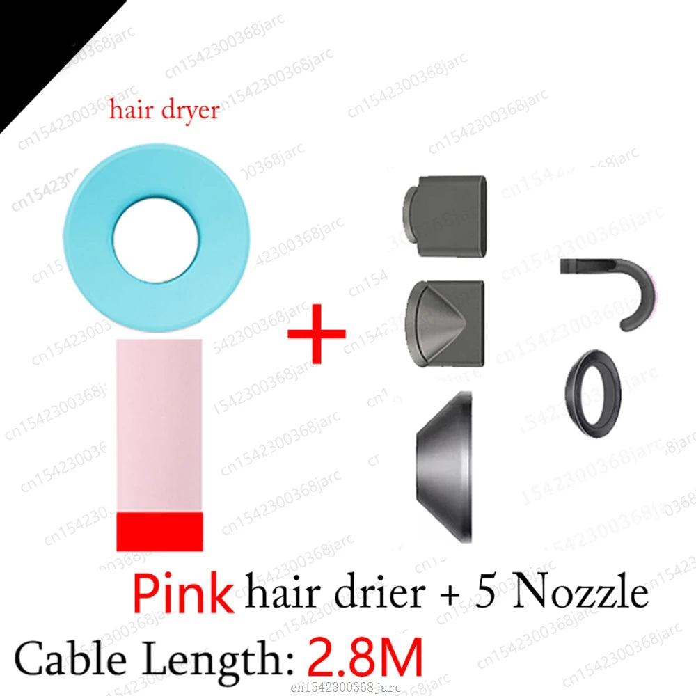 SenCiciMen pink leafless professional hair dryer with 5 styling attachments for quick, salon-quality ionic hair care.