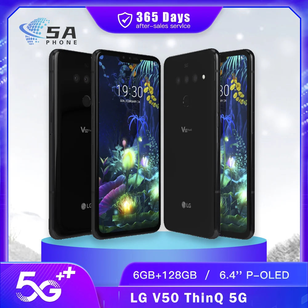 LG V50 ThinQ 4G LTE 5G Cell Phone 6.4' 6GB +128GB ROM Dual Front Triple FingerprRear Camera Unlocked LG V50 Mobile Phone