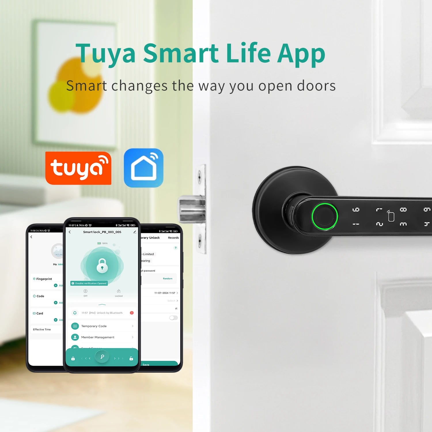 Tuya 5-in-1 Door Lock Smart Home Products Fingerprint Locks	Remote Control App Unlock Support Password IC Card Key Unlock