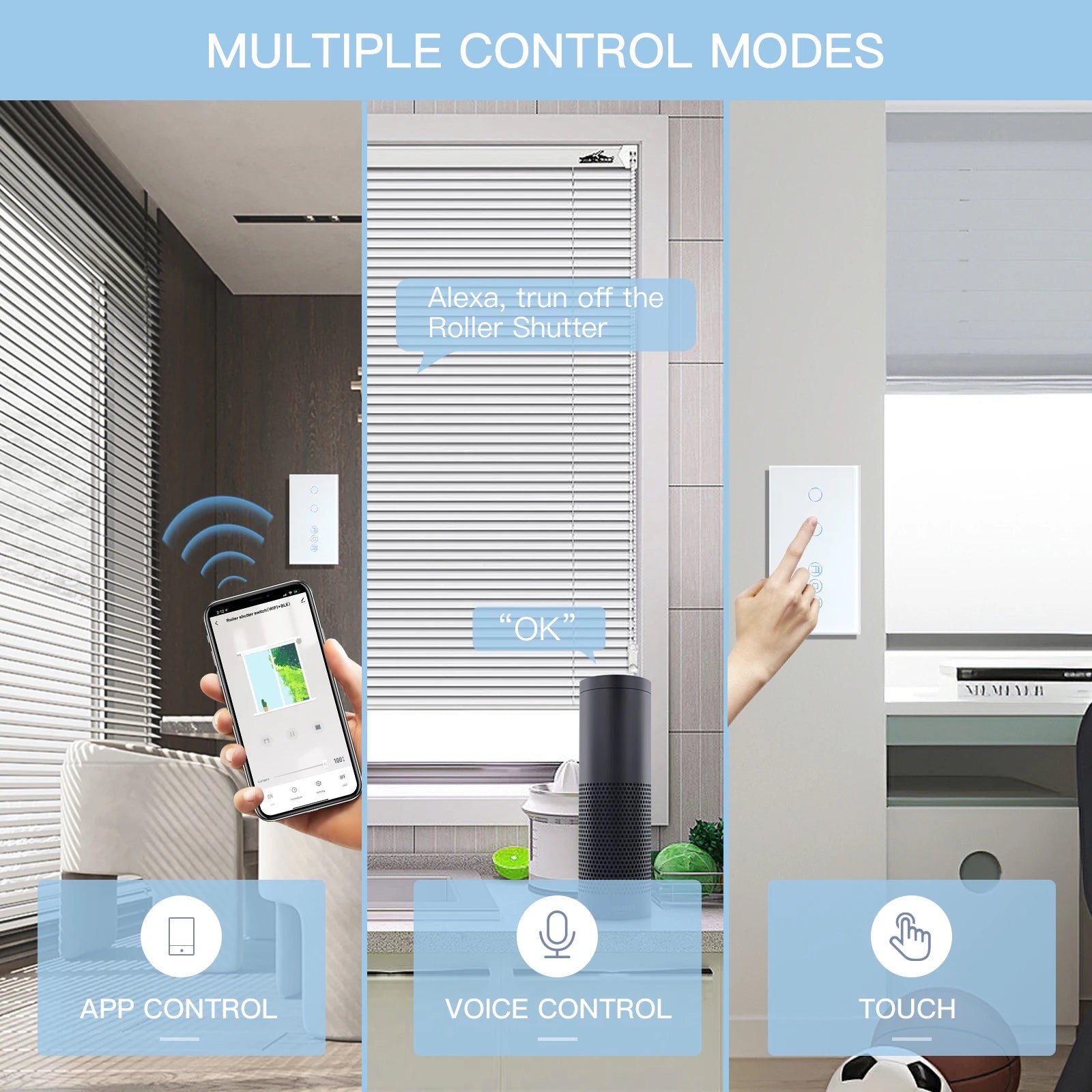 Tidesmit Smart WiFi Shutter Switch - App Controlled Roller Blind Timer Tidesmit