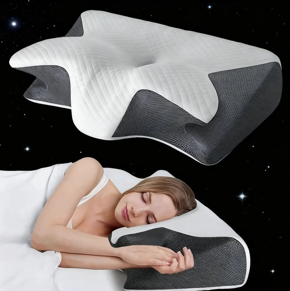 Ergonomic Neck Pillow for Muscle Relief - Contoured Gray Tidesmit Back Massage Instrument Tidesmit