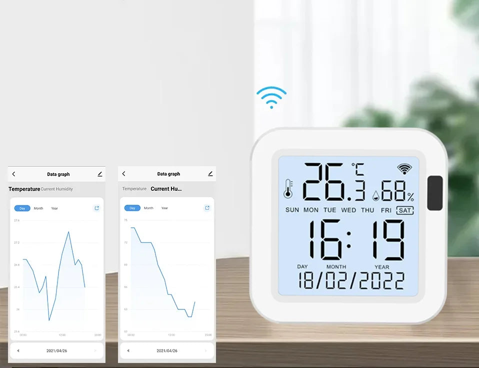 WiFi Temperature Humidity Sensor - Backlit Smart Climate Monitor Tidesmit