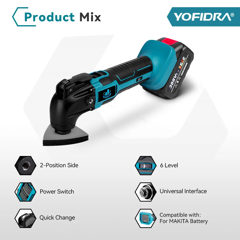 YOFIDRA 600W Oscillating Multi Function Tool 20000PM Electric Saw Trimmer Cutting Woodworking Power Tool for 21V 18V Battery