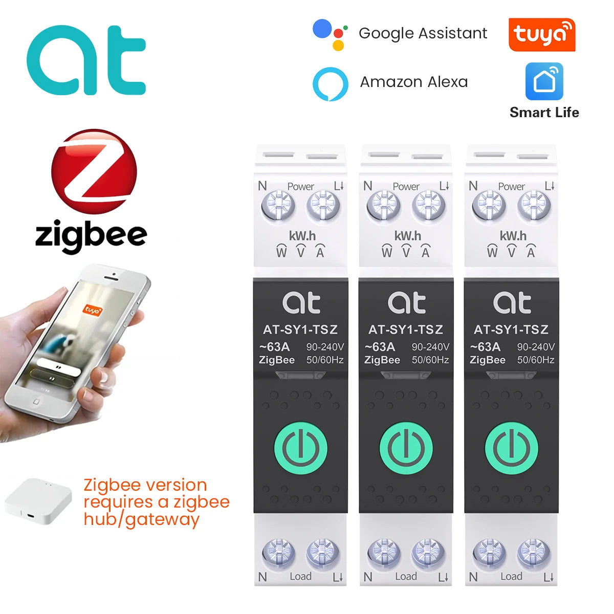 TUYA  ZigBee Smart Circuit Breaker With Metering 1P 63A DIN Rail for Smart Home Wireless Remote Control Switch by Smart Life APP