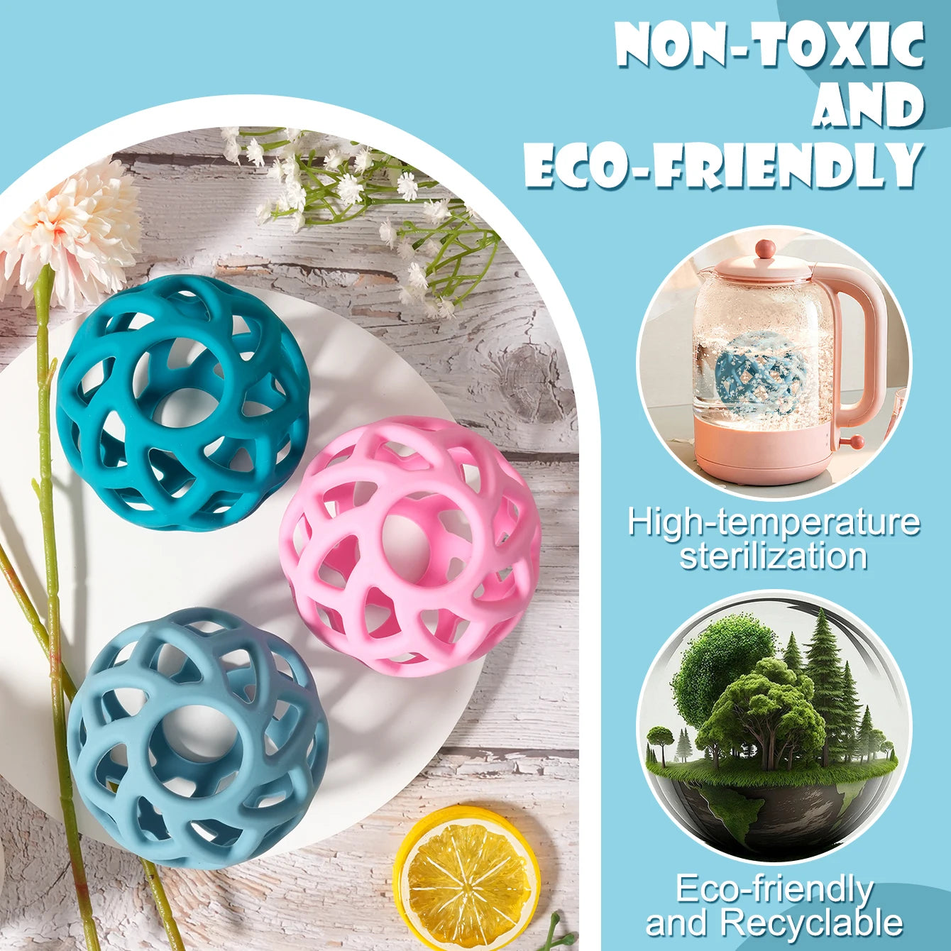 1PCS Baby Silicone Teether Toy Ball Shape Teething Toys Solid Color Oral Health Baby Stuff Baby Care Chewing Toy Baby Items
