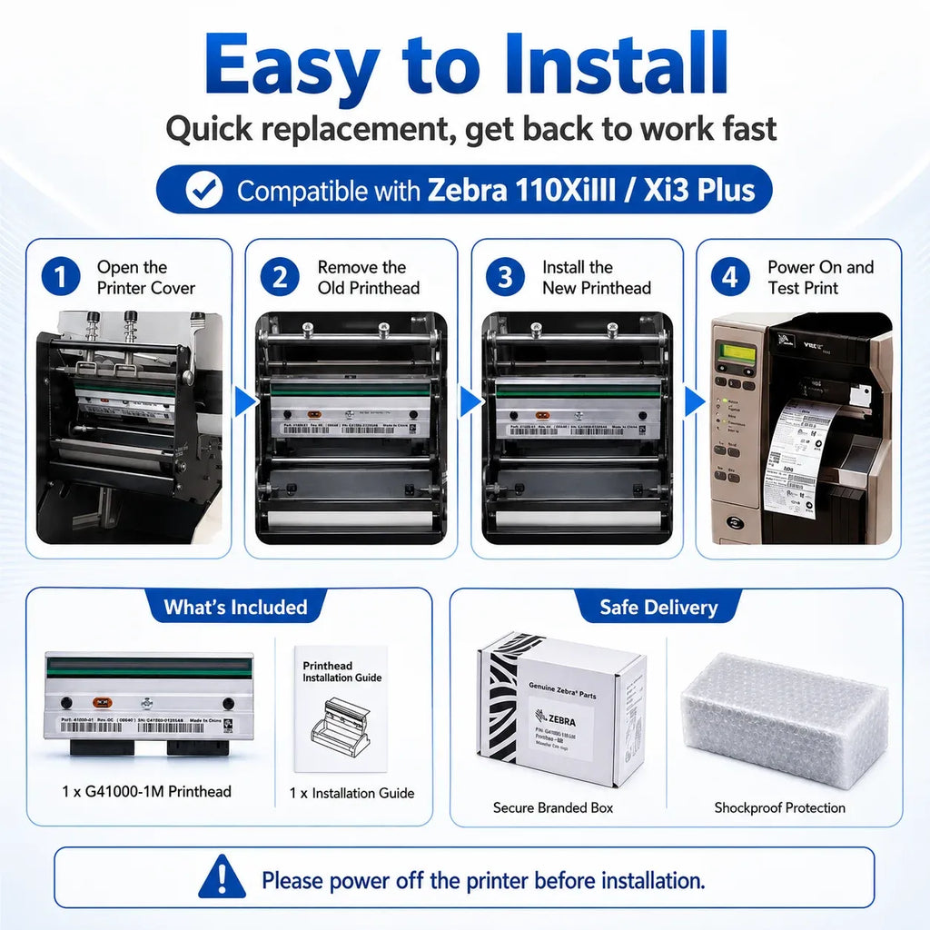 Thermal printer printhead replacement kit shown with installed guide and secure packaging