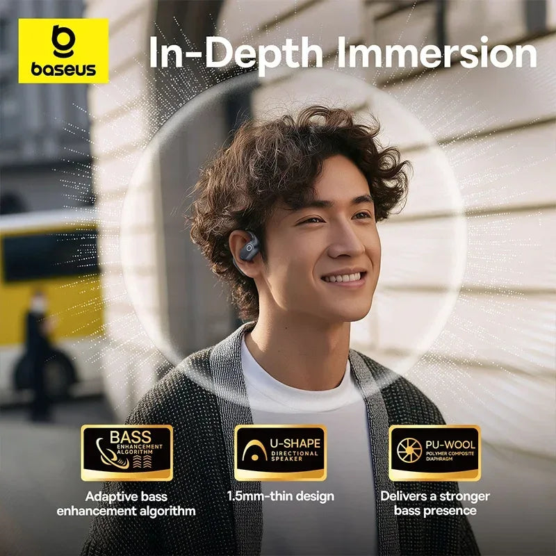 Baseus Eli 2i Fit Open-Ear Earphones True Wireless Bluetooth 6.0 Ear Hooks Headphones IPX5 Waterproof Sports Earbuds Bass Boost Tidesmit