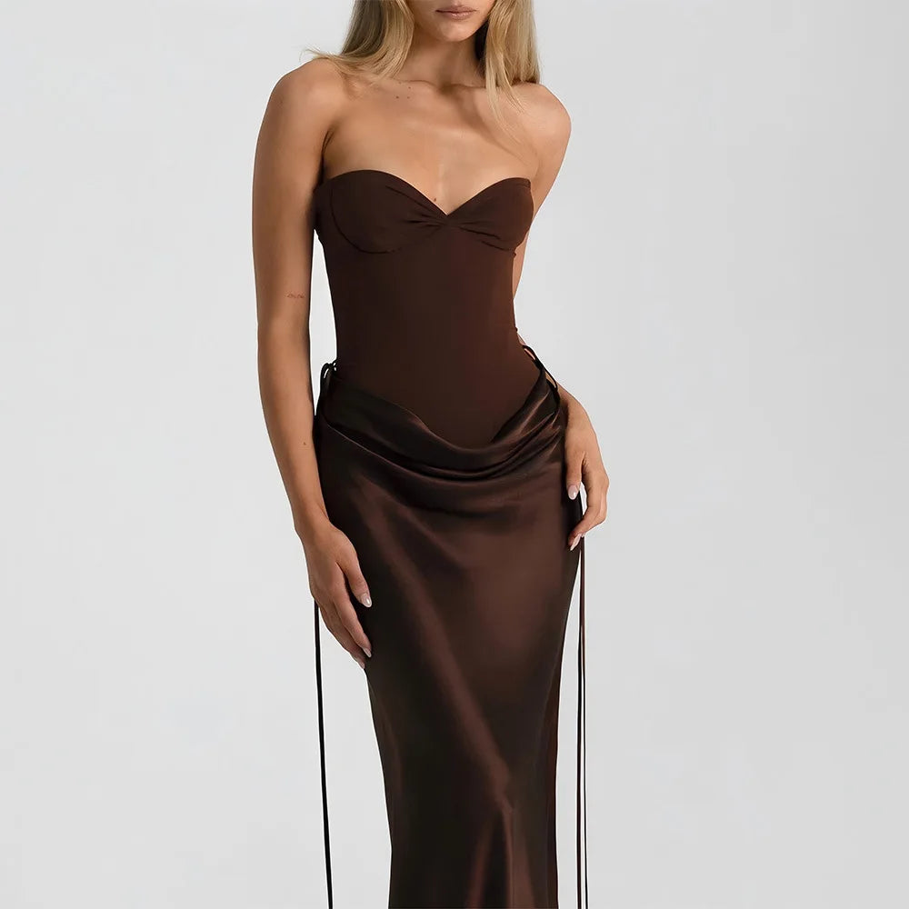 Sexy Off-shoulder Backless Wrap Maxi Dress Women Summer Patchwork Strapless Sleeveless Bodycon Club Party Long Dresses Clothes