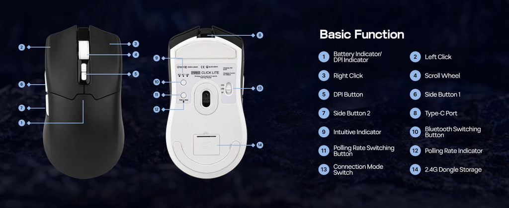 EPOMAKER Click Lite Tri-mode Wireless Ergonomic Contours Gaming Mouse with PAW3311 Sensor & 800–24 000 DPI for Gaming