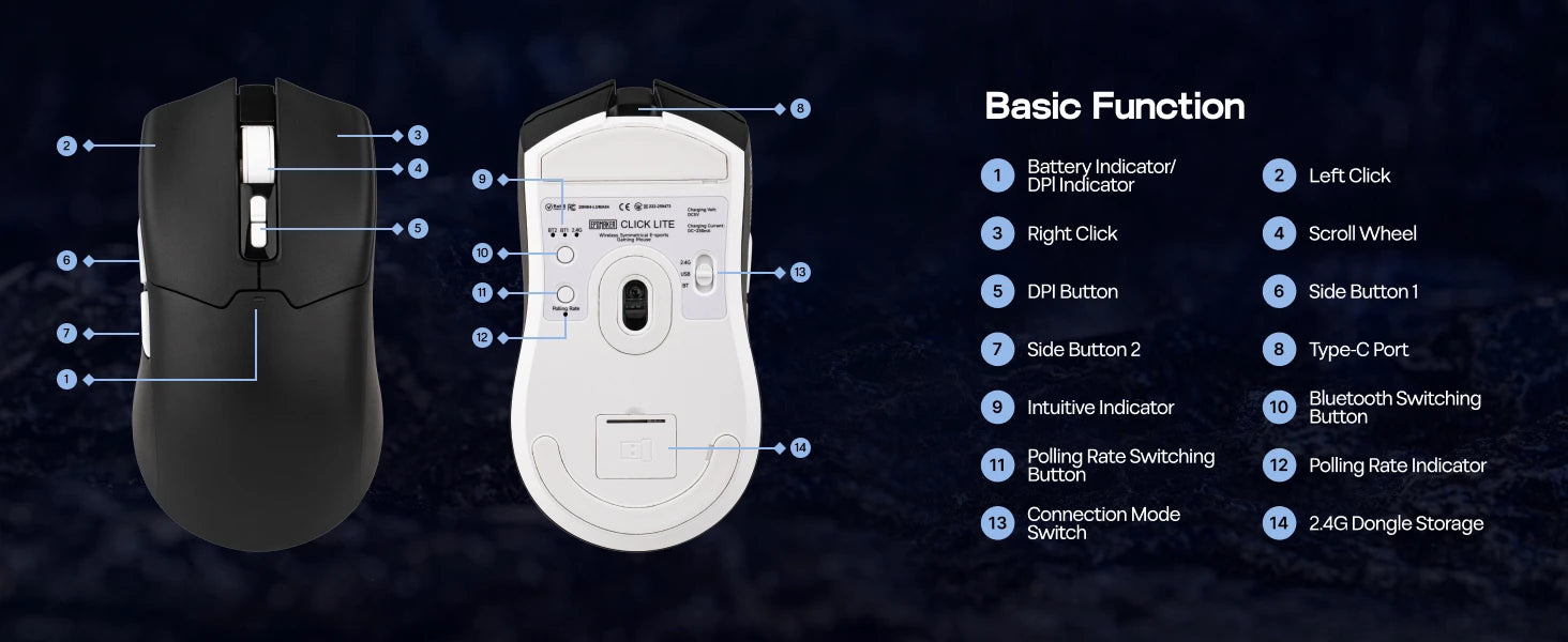 EPOMAKER Click Lite Tri-mode Wireless Ergonomic Contours Gaming Mouse with PAW3311 Sensor & 800–24 000 DPI for Gaming
