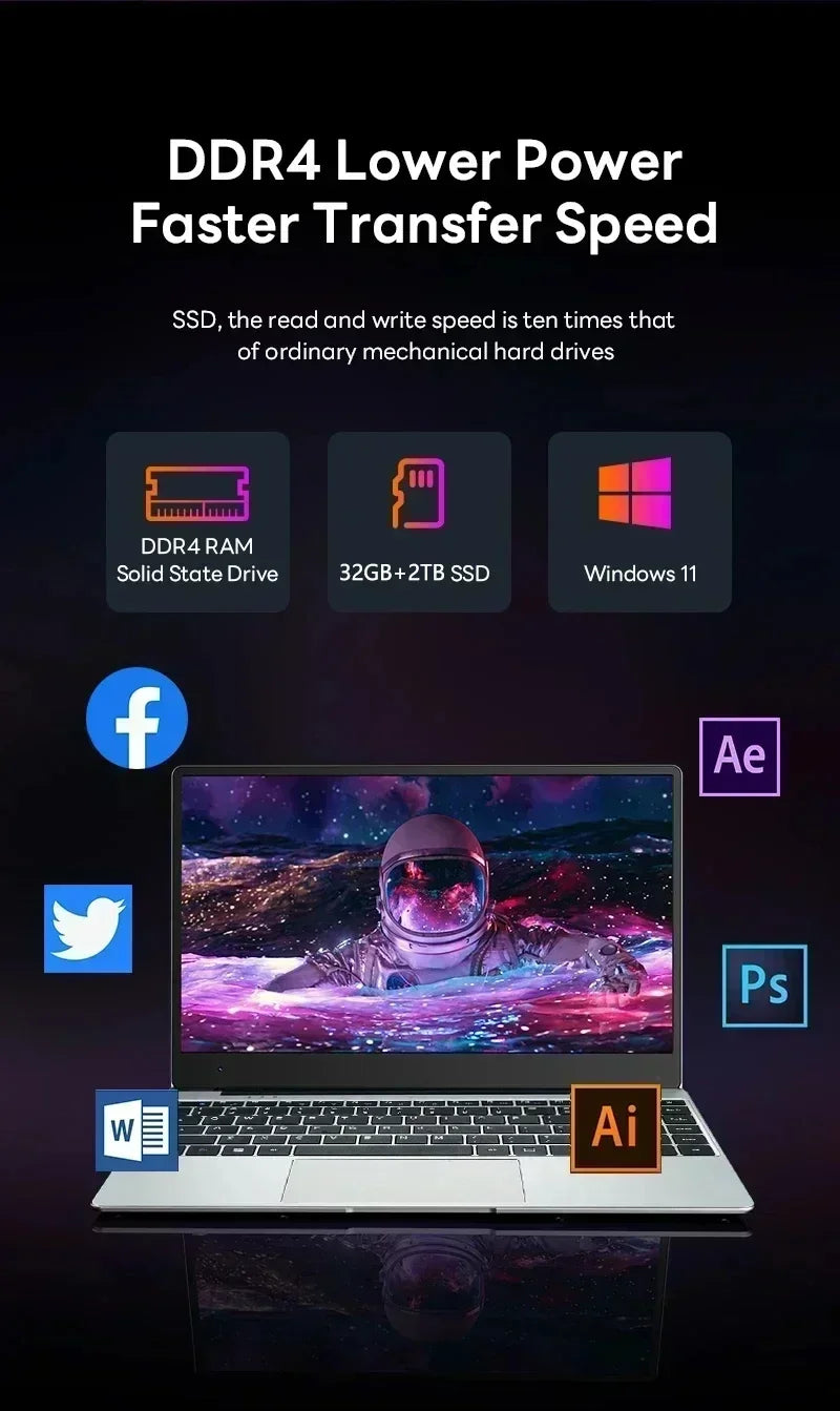 Gaming Gamer Office 2026 NEW 14.1 Inch Ultra Slim Laptop Intel Core i9 9900 32GB RAM 2TB SSD Windows 11 Notebook 1920x1080 Pro