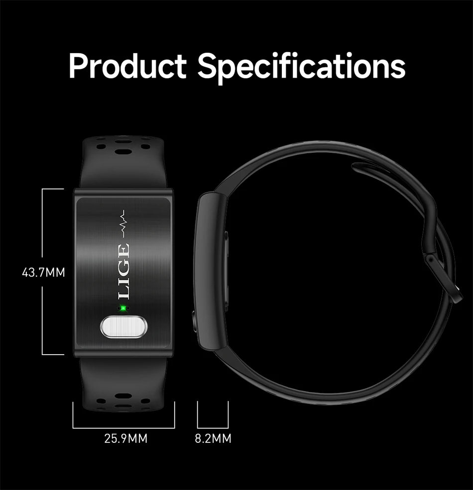 LIGE ECG HRV Health Smart Bracelet Heart Rate Blood Pressure Monitoring Body Fat BMI Body Temperature Fitness Tracker Smartwatch