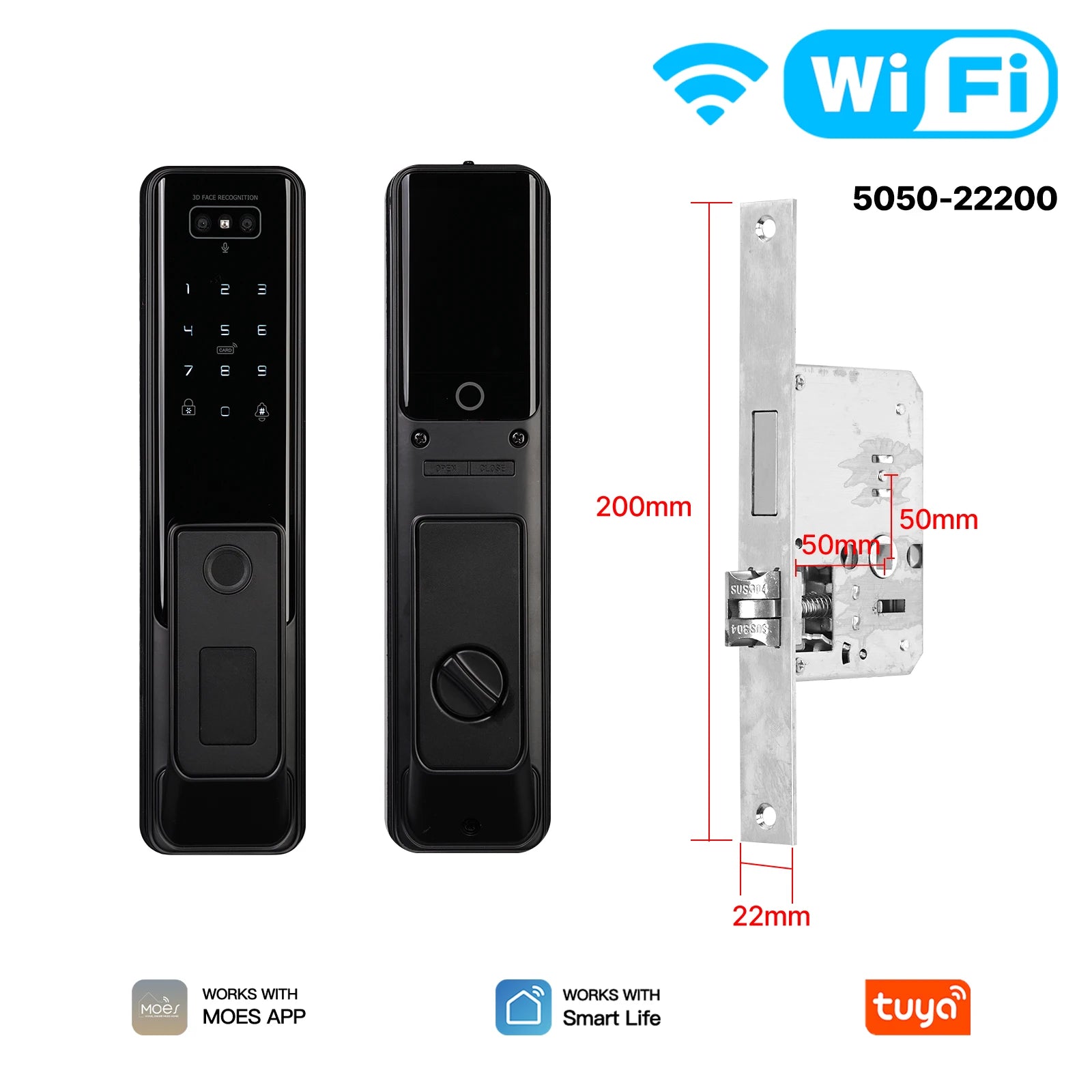 Tidesmit MOES WiFi smart door lock with camera featuring facial, palm vein, and fingerprint security access.