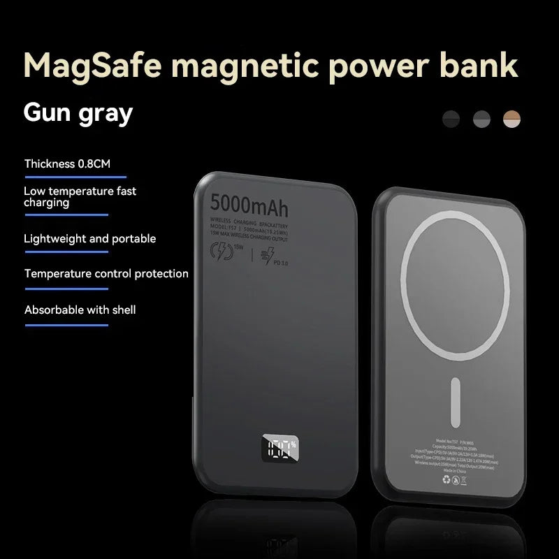 Magnetic Wireless Power Bank 5000mAh - 20W PD Fast Charging Portable Charger Tidesmit