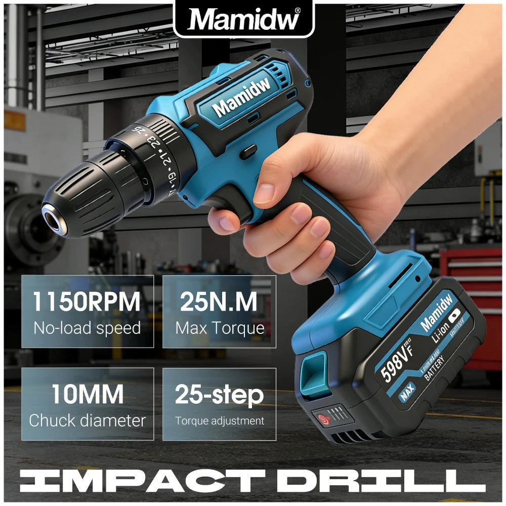 25Nm Cordless Drill, Electric Power Drill for Makita 18V, 3/8” Keyless Chuck, 2 Variable Speed, 25+3 Torque Positions for Precise DIY & Assembly