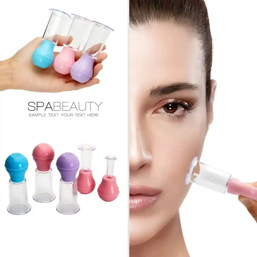 Facial massage cups with rubber bulbs for anti-aging skin lifting, vacuum cupping therapy, and cellulite massage.